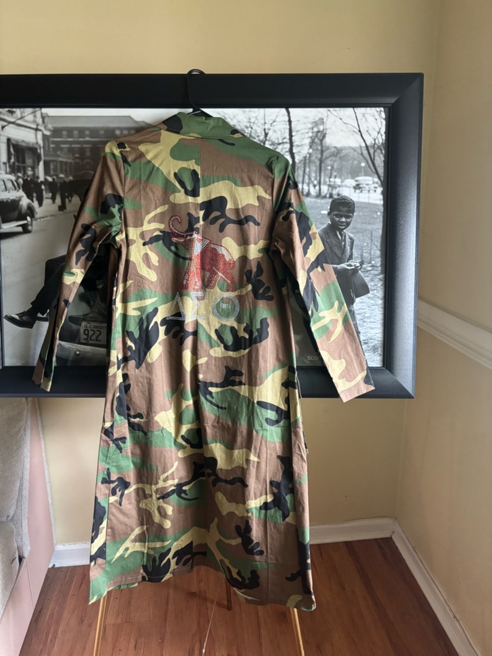 Delta Sigma Theta themed camo trench